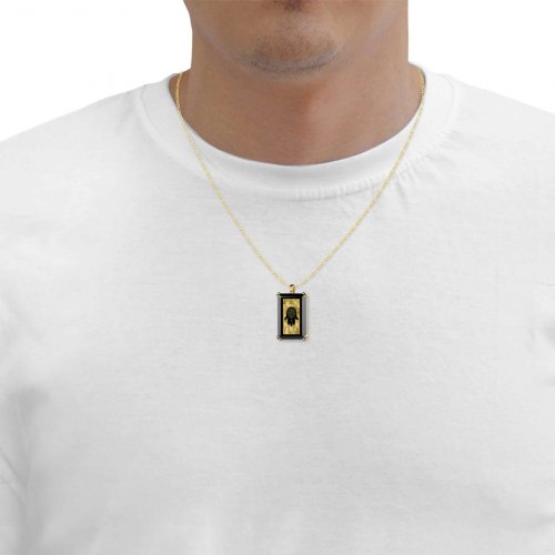 Nano Jewelry Gold Plated Jewish Pendant For Men Hamsa With Traveler's Prayer