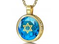 Nano Jewelry Gold Plated Star of David Jewelry with Shema Yisrael Prayer - Blue