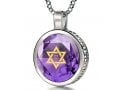 Nano Jewelry Silver Star of David Pendant with Shema Yisrael - Purple