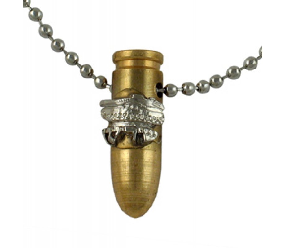 Necklace, Bronze IDF Bullet Pendant with Armored Troops Emblem - Ball Chain