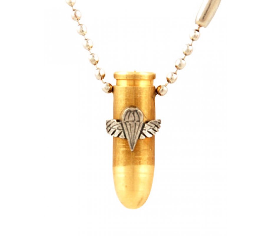 Necklace, Bronze Israeli Army Bullet Pendant and Paratroopers Symbol - Ball Chain
