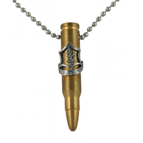 Necklace, Bronze Israeli Rifle Bullet Pendant and IDF Emblem - Ball Chain