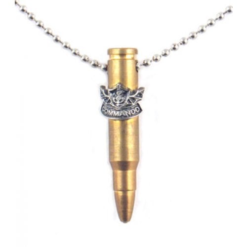 Necklace, Gold Israeli Army M-16 Rifle Bullet Pendant - Commando Unit Emblem