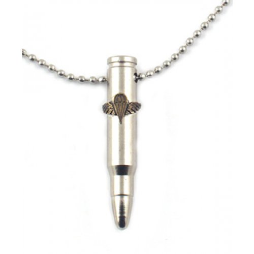 Necklace, Silver Israeli Army M-16 Rifle Bullet Pendant - Paratroopers Emblem