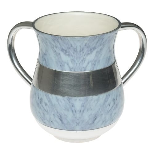 Netilat Yadayim Wash Cup, Aluminum - Light Blue Marble Design