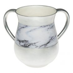 Netilat Yadayim Wash Cup, Aluminum - White Marble Design