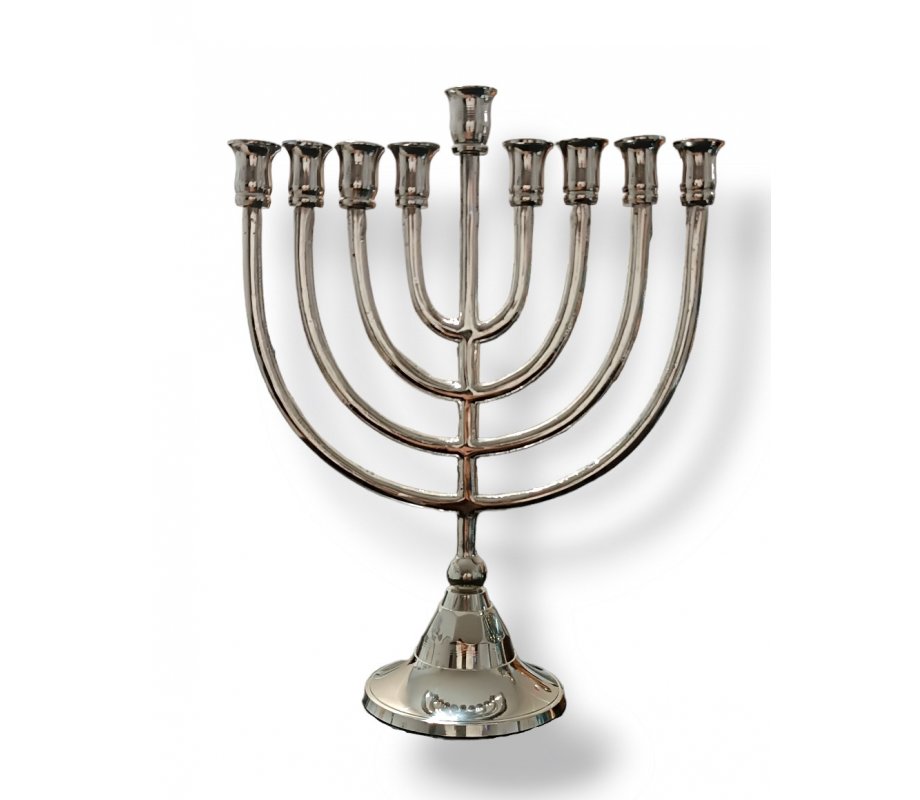 Nickel Plated Chanukah Menorah with Classic Design, for Candles - 10 Inches