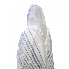 Noam Acrylic Lightweight Tallit Prayer Shawl – Light Blue and Silver Stripes