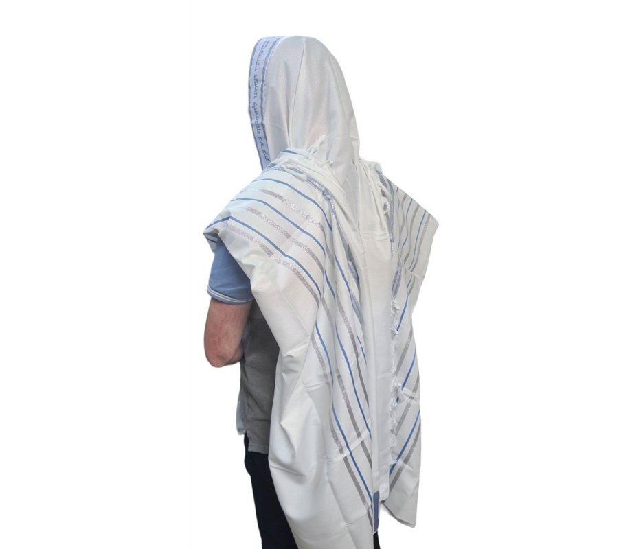 100% Cotton Tallit Prayer Shawl with Gray Stripes, Judaica