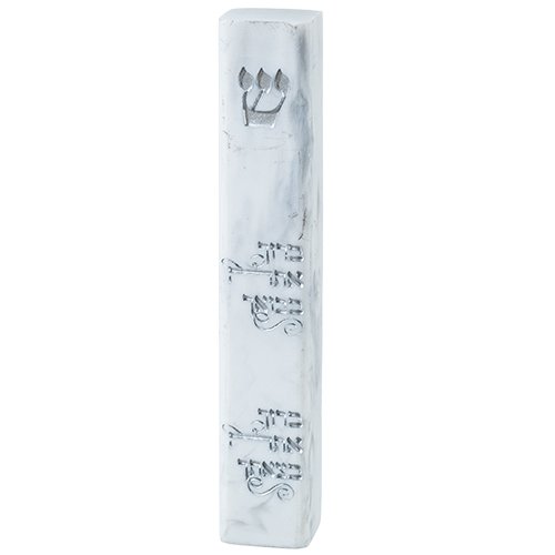 Off White Polyresin Mezuzah Case with Arrival and Departure Blessing