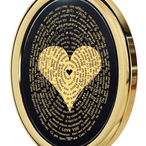 Onyx I Love You Pendant In Gold Frame - In 120 Languages