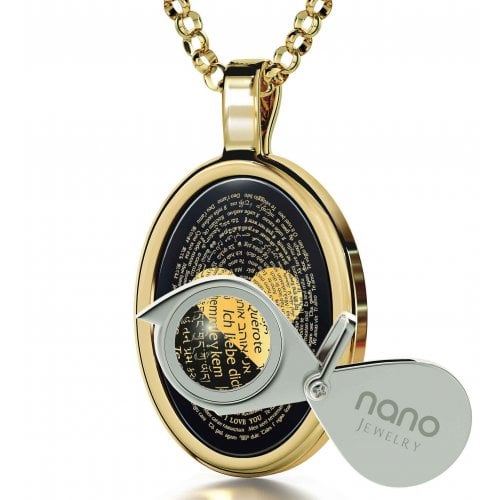 Onyx I Love You Pendant In Gold Frame - In 120 Languages