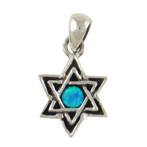 Opal and Silver Star of David Pendant