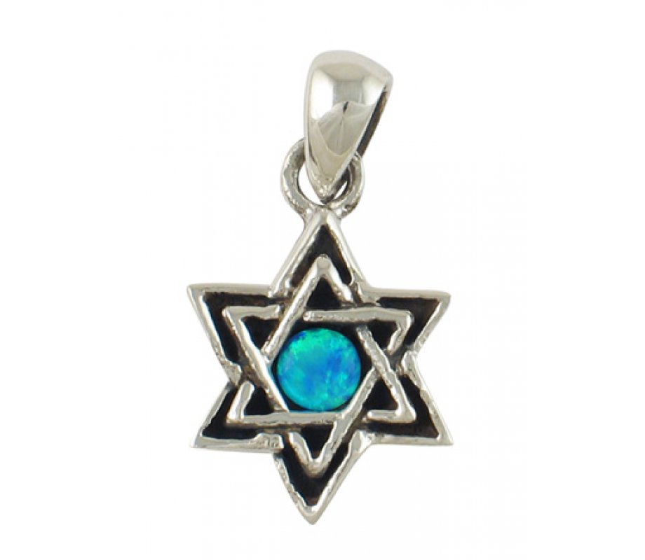 Opal and Silver Star of David Pendant