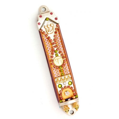 Orange Decoration Pewter Mezuzah by Ester Shahaf