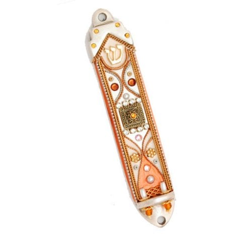 Orange Filigree Mezuzah Case - Ester Shahaf