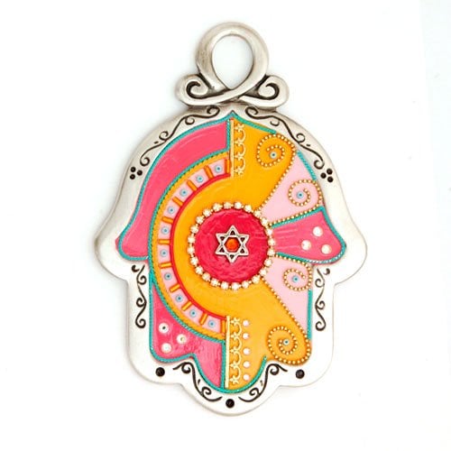 Orange-Pink Wall Hamsa by Ester Shahaf