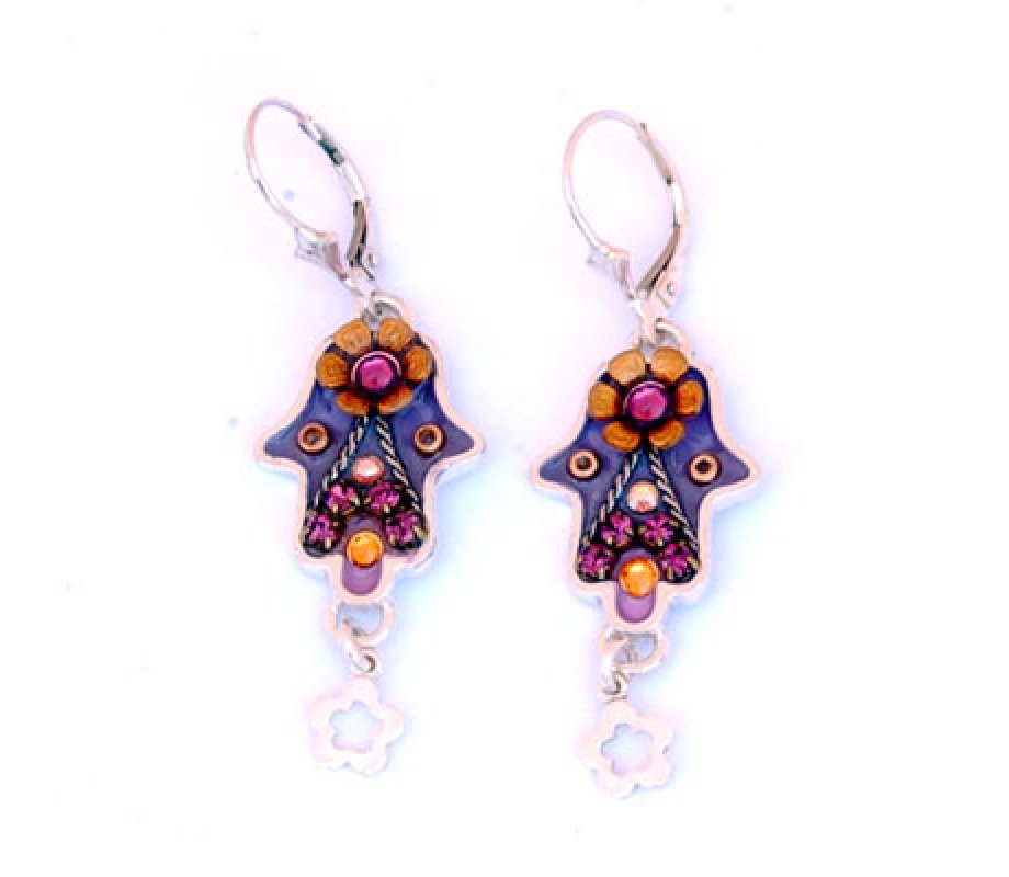 Oriental Hamsa Earrings in Silver by Ester Shahaf