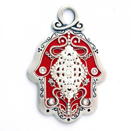 Oriental Red Wall Hamsa by Ester Shahaf