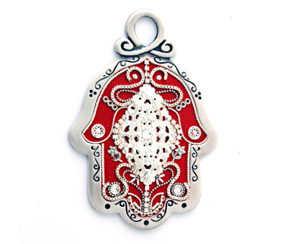 Oriental Red Wall Hamsa by Ester Shahaf
