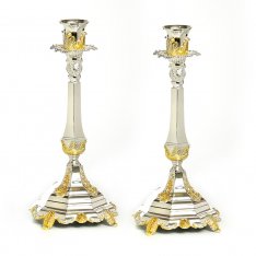 Ornate Silver Plated Candlesticks with Gold Elements - 11