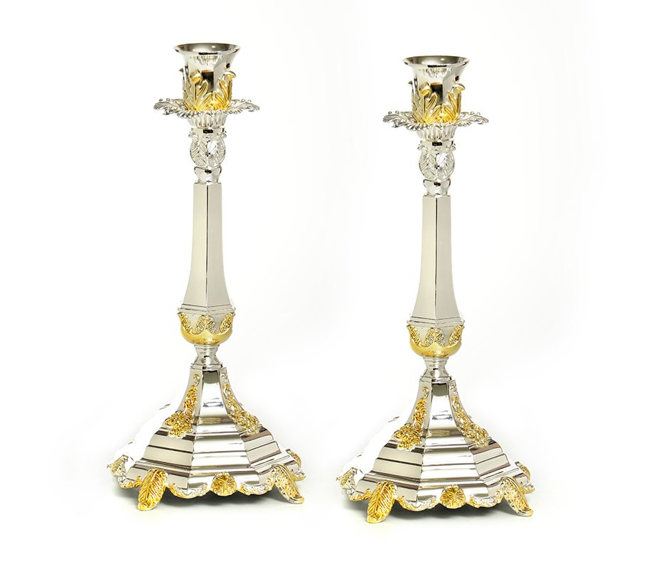 Ornate Silver Plated Candlesticks with Gold Elements - 11