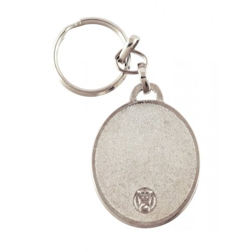 Oval Blue and White Keychain - Menorah, Olive Branches and Jerusalem