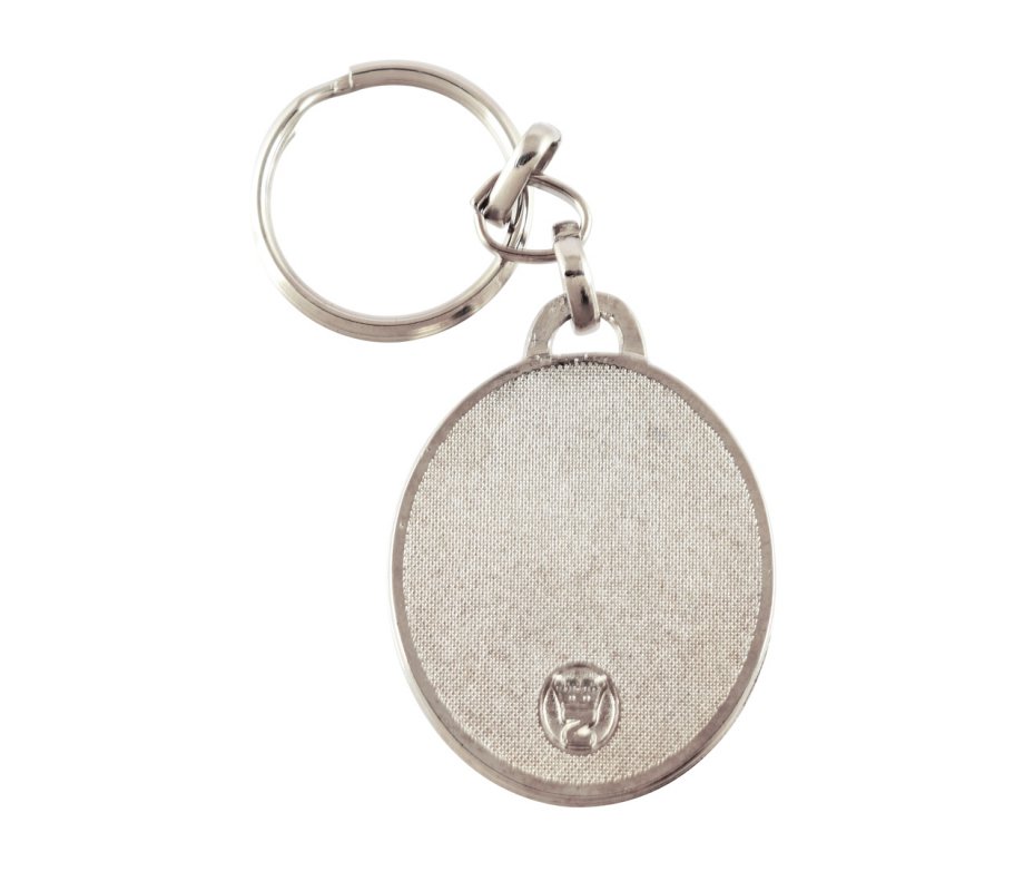 Oval Blue and White Keychain - Menorah, Olive Branches and Jerusalem