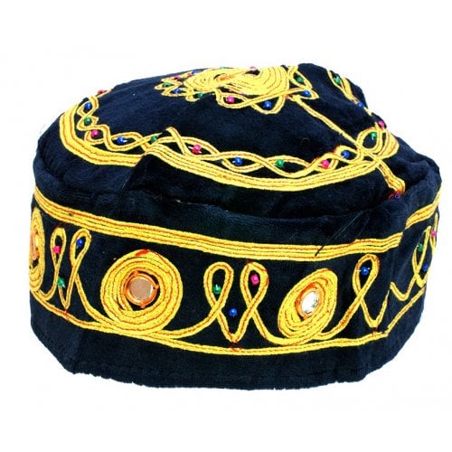 Pack of 3 Velvet and Gold Bucharian Kippah - Assorted Colors