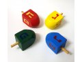 Package of Four Colorful Wood Dreidels with letters