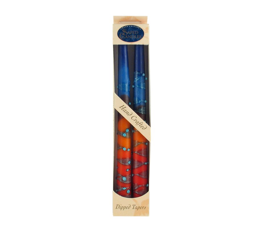 Pair of Galilee Handcrafted Decorative Taper Candles - Red, Blue and Orange