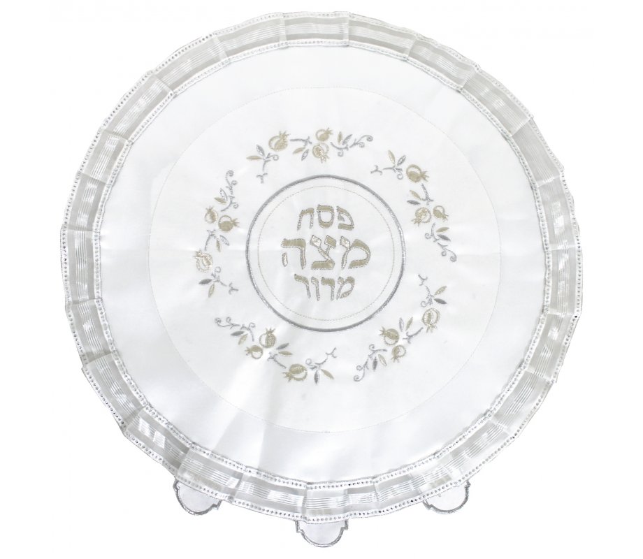 Passover Matzah Cover, Pomegranate Circular Design in Gold and Silver Embroidery