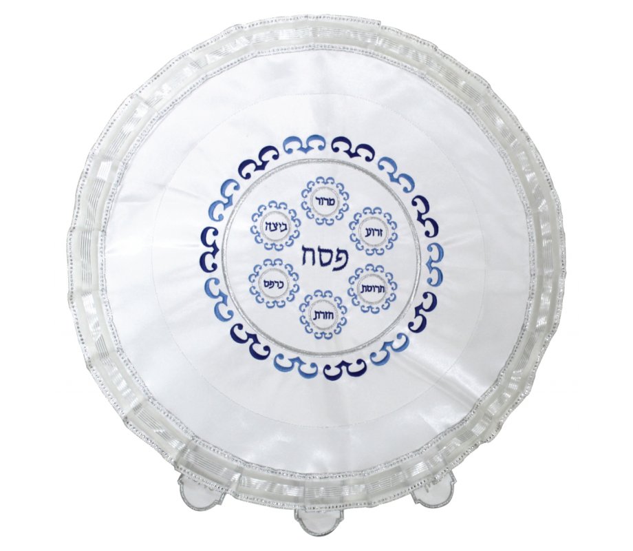 Passover Seder Matzah Cover - Blue and Silver Seder Design
