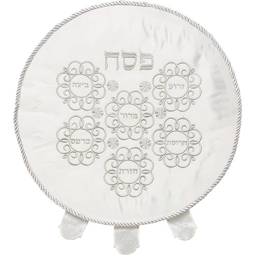 Passover Seder Matzah Cover  Embroidered Swirls with Seder Plate Items