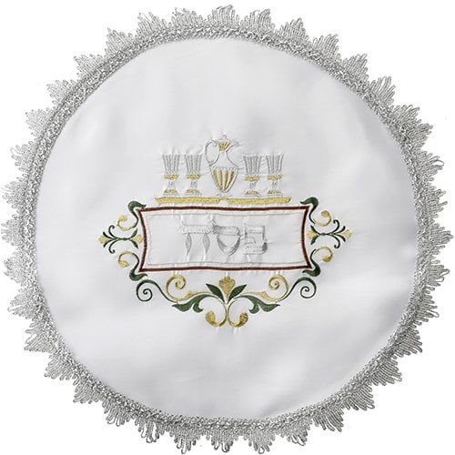 Passover Seder Matzah Cover  Silver, Gold and Green Embroidery of Four Cups