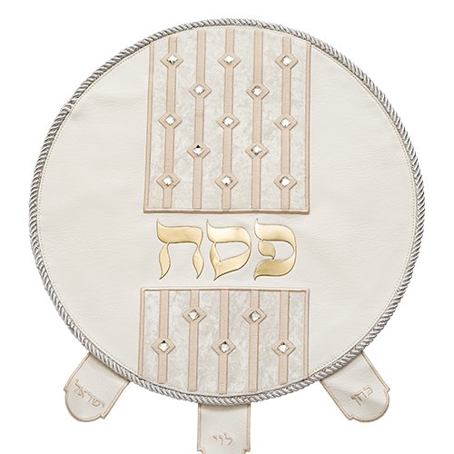 Passover Seder Matzah Cover, Faux Leather - Embroidered Design with Crystals