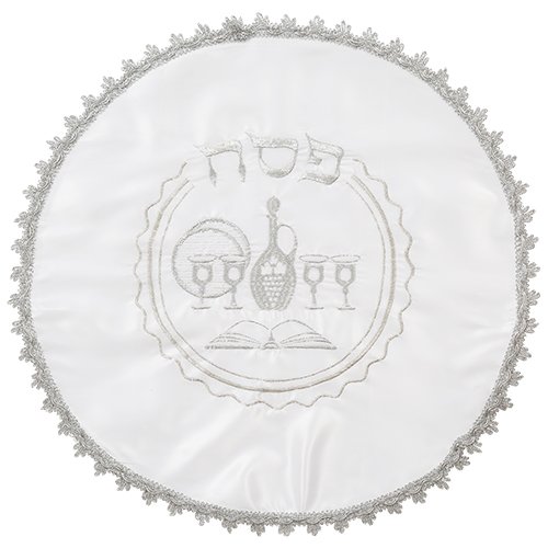 Passover Seder Matzah Cover, Silver Embroidered Four Wine Cups and Seder Items