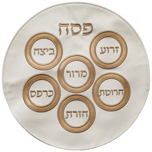 Passover Seder Night Matzah Cover, Faux Leather - Gold Design