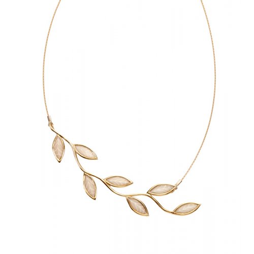 Pearl Color Olive Leaf Branch Necklace