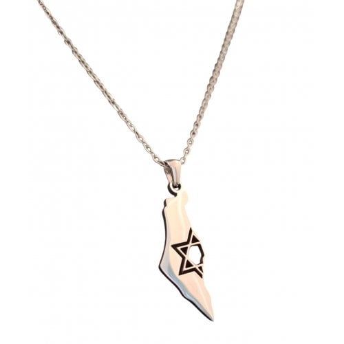 Pendant Necklace, Half Star of David on Map of Israel  Stainless Steel