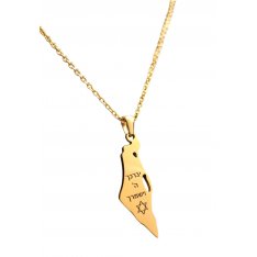 Pendant Necklace, Kohen Blessing on Map of Israel  Gold Color Stainless Steel