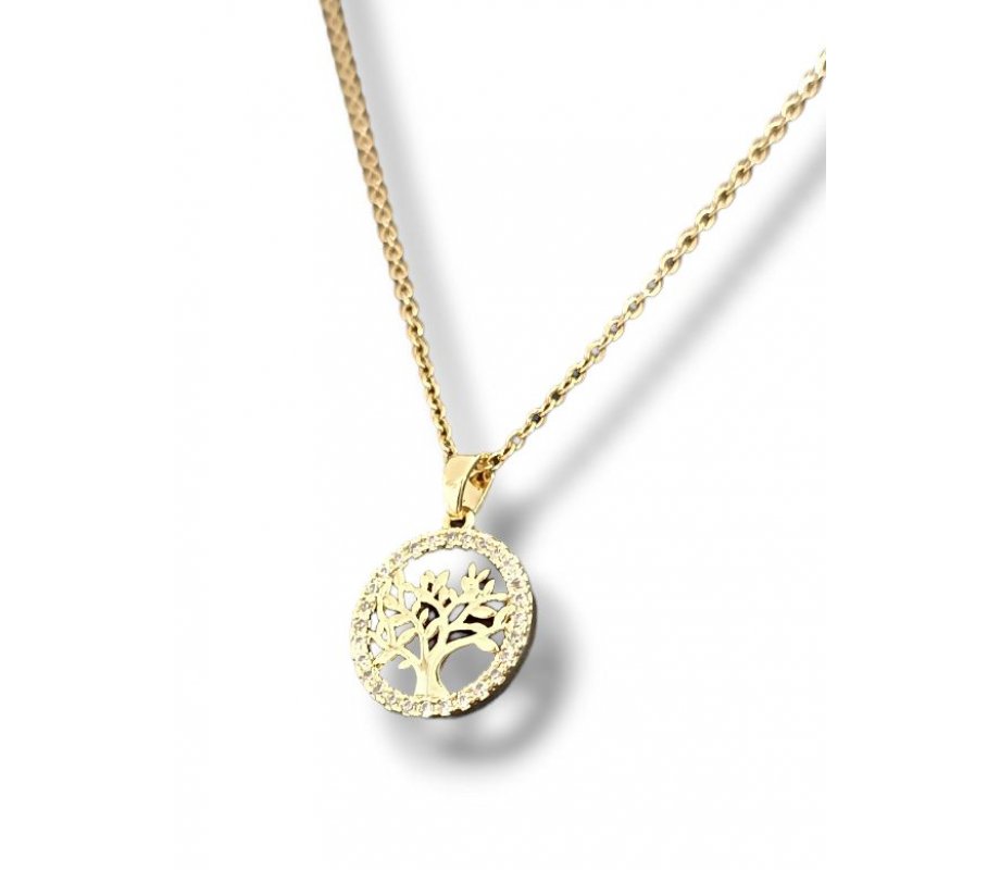 Pendant Necklace, Tree of Life in Circular Frame, Gold – Rhodium
