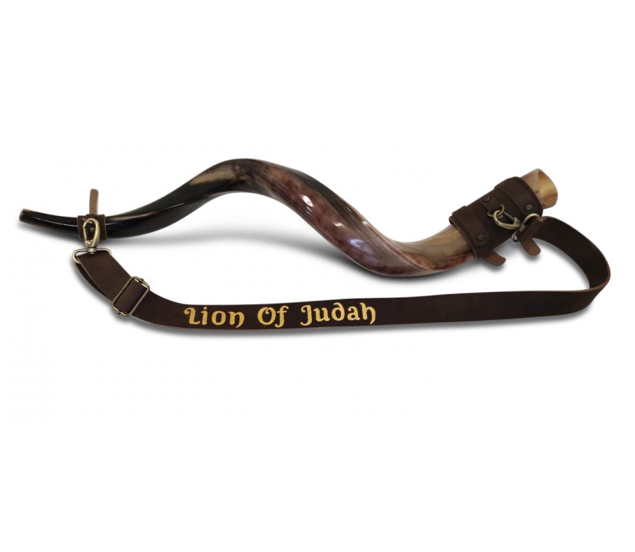 Personalized Genuine Leather Shoulder Strap, Custom Text - For Carrying Kudu Horn Yemenite Shofar