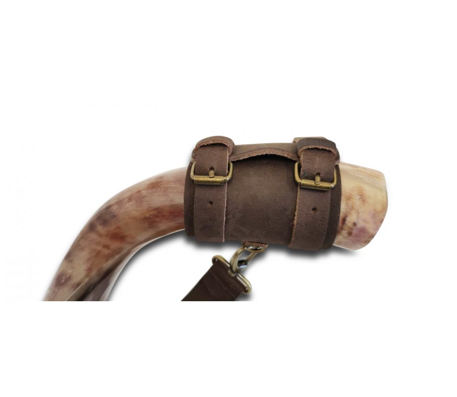 Personalized Genuine Leather Shoulder Strap, Custom Text - For Carrying Kudu Horn Yemenite Shofar