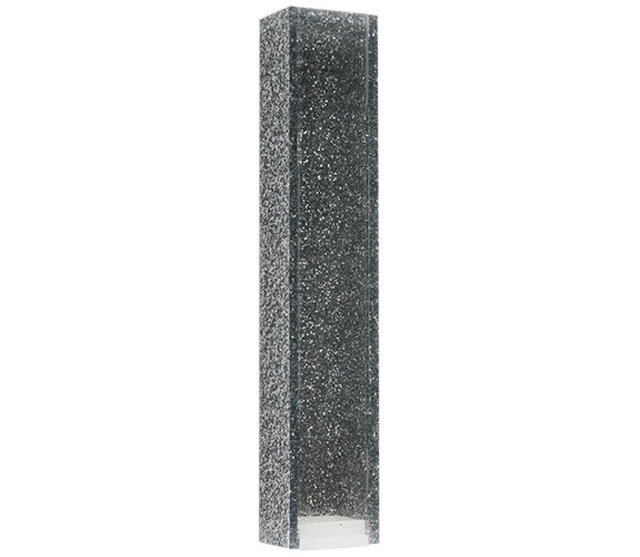 Perspex Mezuzah Case of Glittering Gray Silver, Silver Shin - Scroll of 12 cm