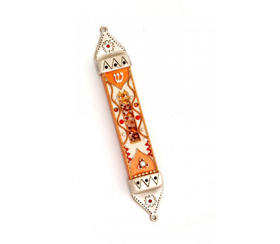 Pewter Mezuzah Case in Shades of Orange - Ester Shahaf