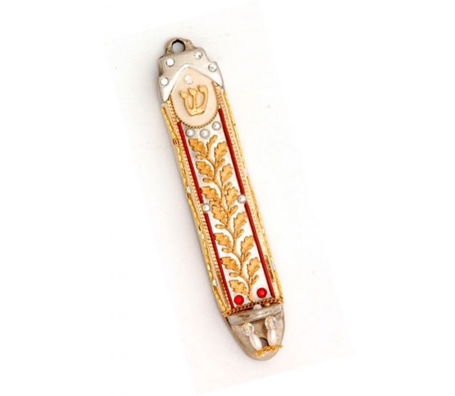 Pewter Mezuzah with Leaf Design by Ester Shahaf