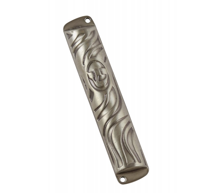 Pewter Plated Mezuzah Case - Swirl Design
