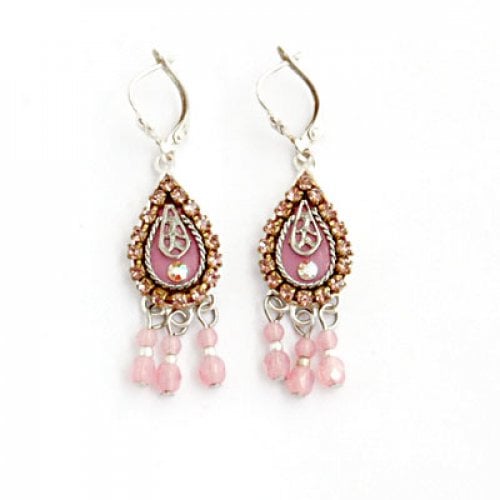Pink Bead Oriental Earrings by Ester Shahaf