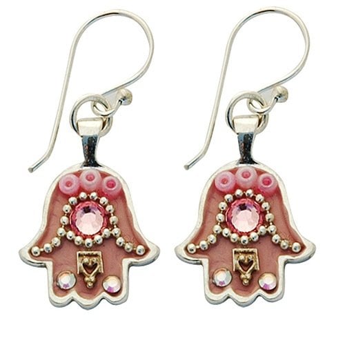 Pink Hamsa Earrings by Ester Shahaf